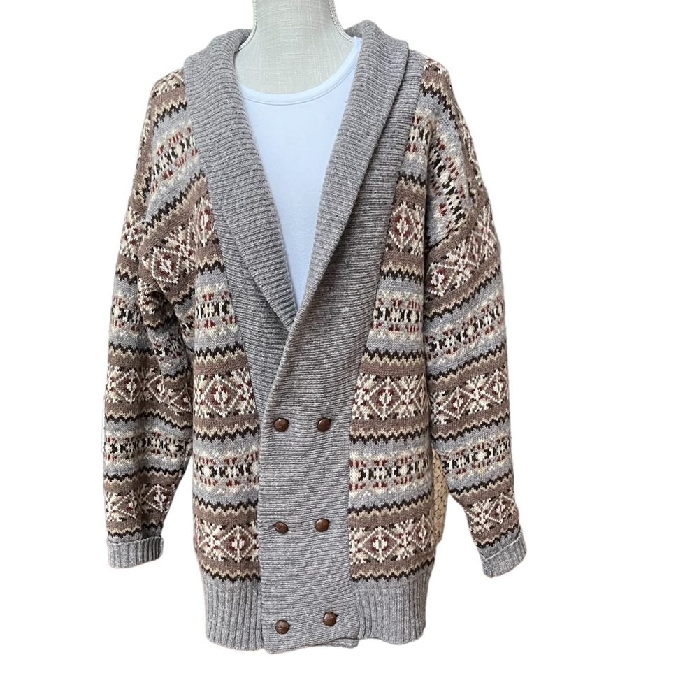 Maban of Scotland Oversize Knit Wool Double-breasted Sweater with Aztec‎ …